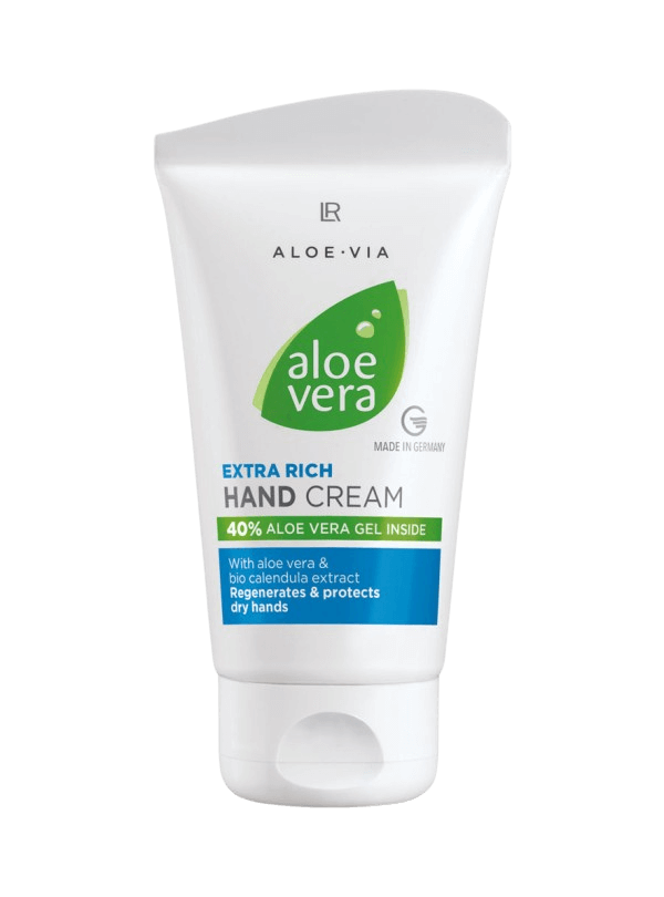 Crème pour les mains "Aloe Vera Crème extra riche" avec 40 % d'Aloe Vera et extrait de calendula, hydrate et protège les mains sèches.