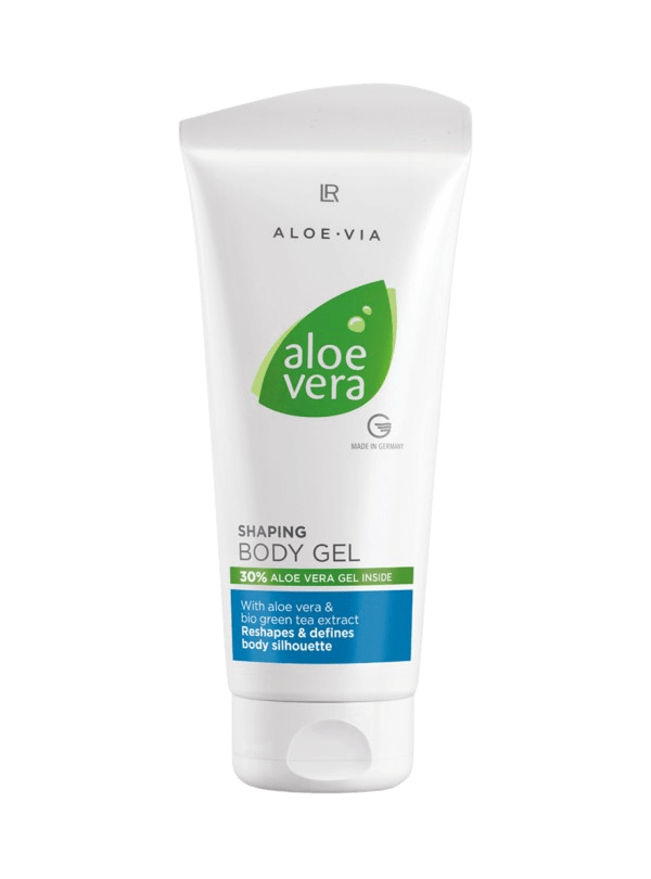 Tube de "Aloe vera Gel contour du corps", un soin raffermissant à l'Aloe Vera et au thé vert, conçu pour améliorer l'élasticité et réduire l'apparence de la peau d'orange.