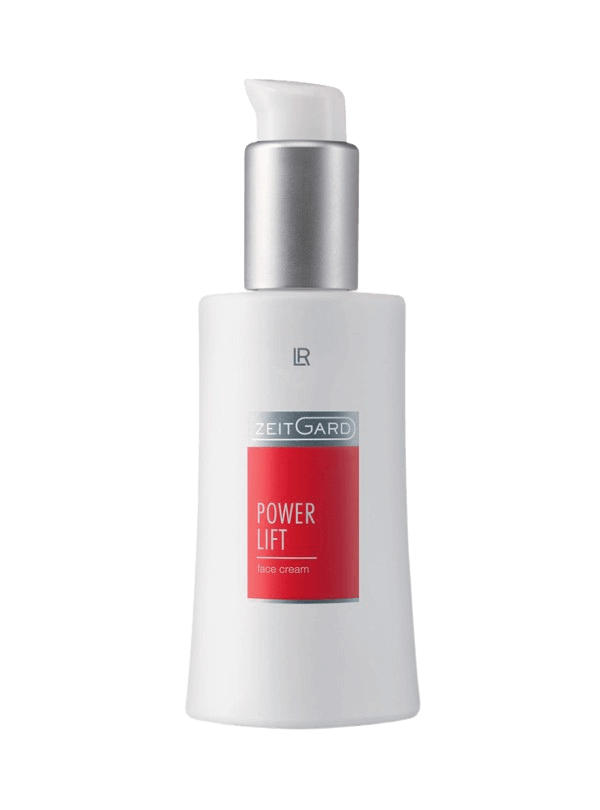 Flacon de crème PowerLift pour le visage avec peptides d'avoine et acide hyaluronique, conçu pour tonifier et hydrater la peau.