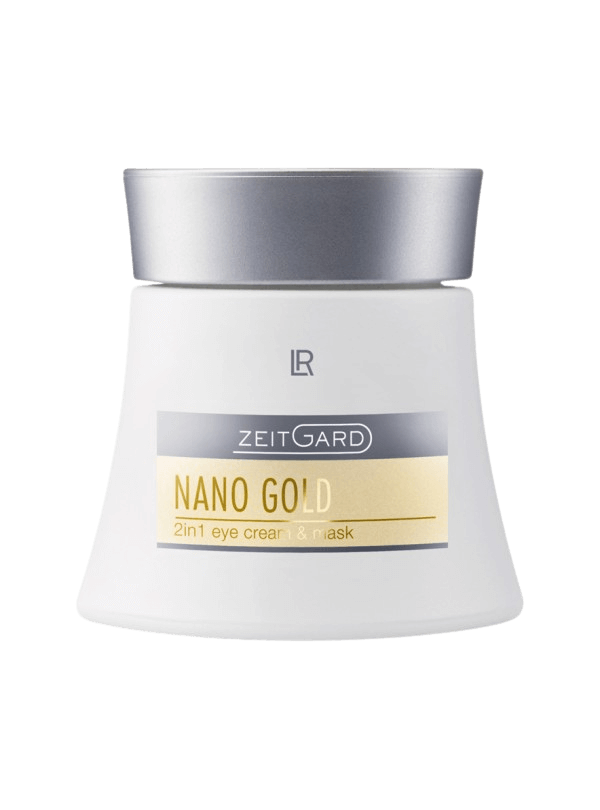 Pot de crème et masque pour les yeux Nanogold 2in1, combinant peptides de soja et riz pour une peau éclatante, ferme et visiblement rajeunie.<br />
