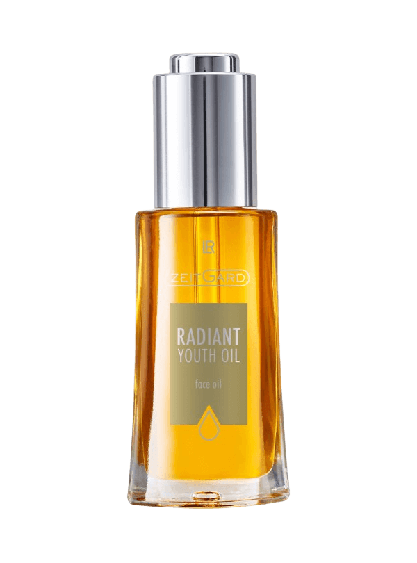 Flacon d'huile visage "LR ZEITGARD Beauty Diamonds Radiant Youth Oil", riche en vitamines et huiles naturelles, pour une peau nourrie, hydratée et éclatante de jeunesse.