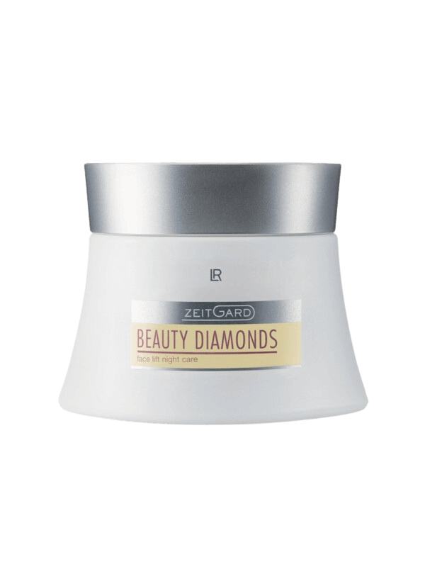 Crème de nuit Beauty Diamonds avec huiles de pistache et pépins de raisin, conçu pour raffermir et revitaliser la peau mature durant le sommeil.