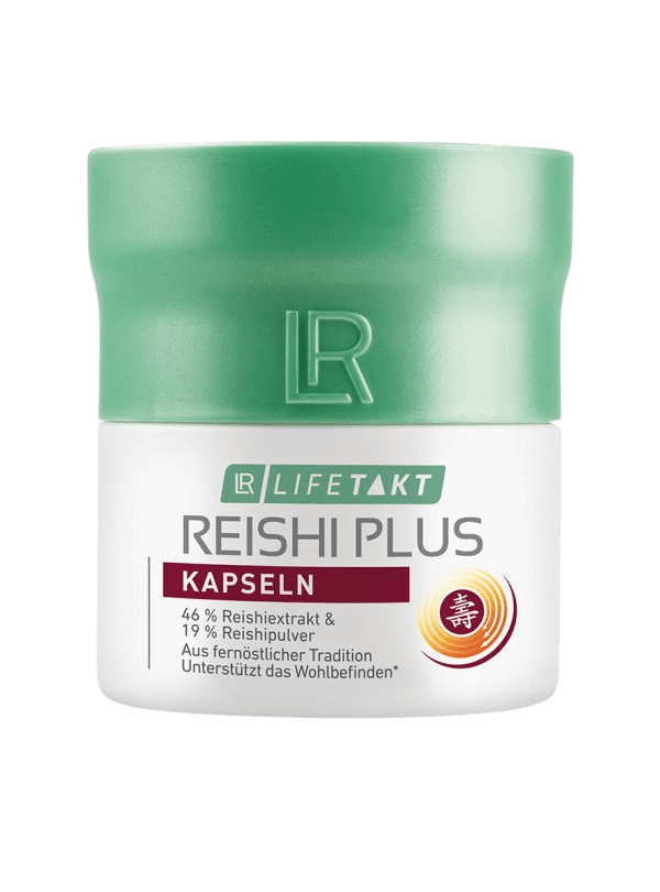 Pot de gélules Reishi Plus pour le soutien du métabolisme énergétique et la réduction de la fatigue, complément alimentaire végan sans lactose.