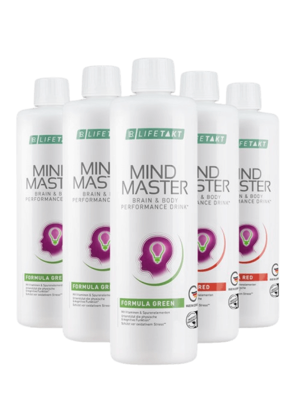 Pack de cinq bouteilles Mind Master en Formula Green et Red - Supplément de bien-être avec Aloe Vera, antioxydants, vitamines et minéraux pour l'énergie et la réduction du stress, certifié par SGS INSTITUT FRESENIUS.