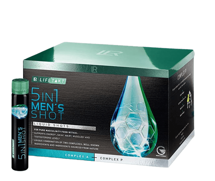 sainaloe-81020-99-Vitalité Masculine Concentrée - 5in1 Men’s Shot Boîte de compléments alimentaires 5in1 Men’s Shot pour la vitalité masculine avec des vitamines et des minéraux essentiels, sans sucre ni gluten, pour l'énergie, une peau saine, des cheveux denses, des muscles saillants et un soutien à la fonction sexuelle.