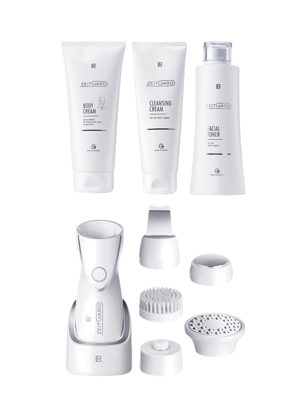 Ensemble ZEITGARD Set Pro Complet, appareil cosmétique avancé avec technologies ultrasons et oscillation pour une routine de beauté à domicile.