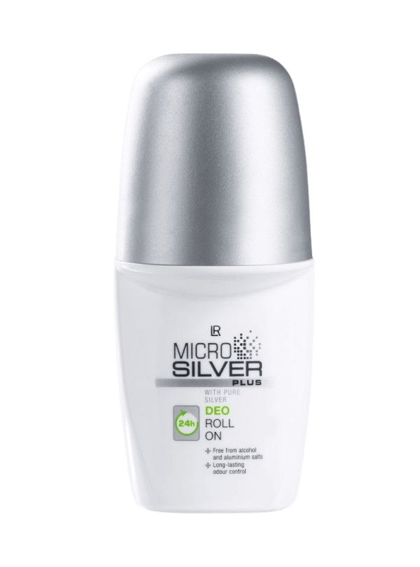 Déodorant roll-on LR MICROSILVER PLUS, formule à base d'argent pour une protection antibactérienne et une fraîcheur 24 heures, adapté aux peaux sensibles.