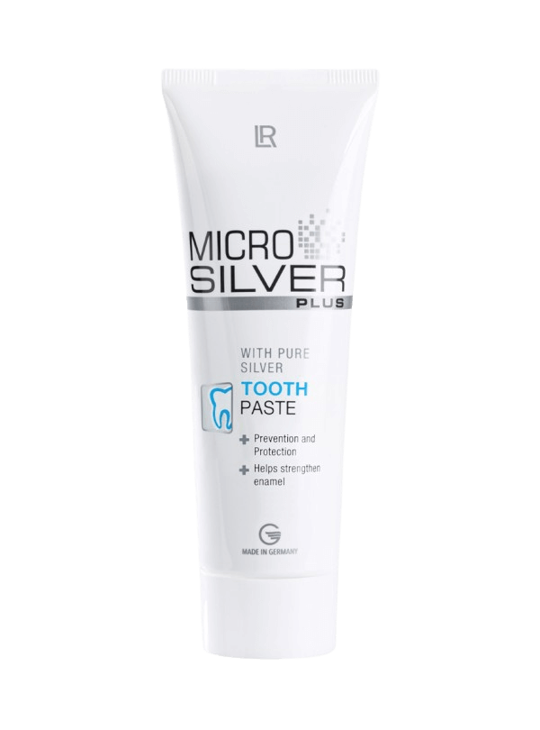 Crème dentifrice LR MICROSILVER PLUS, un soin buccal avancé avec protection antibactérienne et renforcement de l'émail pour une haleine fraîche et une bouche saine.