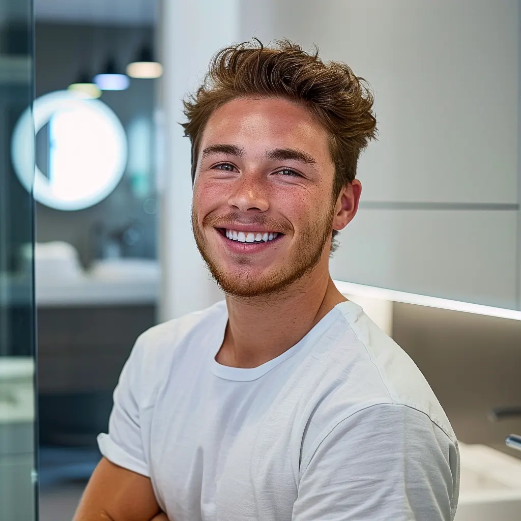 Soins Bucco-Dentaires Aloe Vera pour une Hygiène et un Bien-Être Optimaux Jeune homme souriant, représentant la santé et le bien-être grâce aux produits de soins bucco-dentaires à base d'aloe vera de LR Health & Beauty, disponibles sur le site Sainaloe.