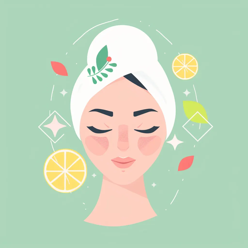 Illustration flat icon d'un visage de femme avec une peau éclatante et hydratée, représentant les bienfaits des formules enrichies en vitamines et antioxydants de LR Health & Beauty sur sainaloe.com, dédié à la santé et au bien-être.