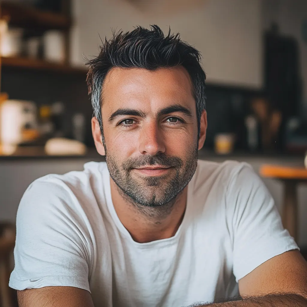 Soins Anti-Âge pour Hommes avec Zeitgard Pro - LR Health & Beauty sur Sainaloe Homme avec une peau saine et revitalisée, illustrant l'efficacité des soins anti-âge Zeitgard Pro de LR Health & Beauty, disponibles sur sainaloe.