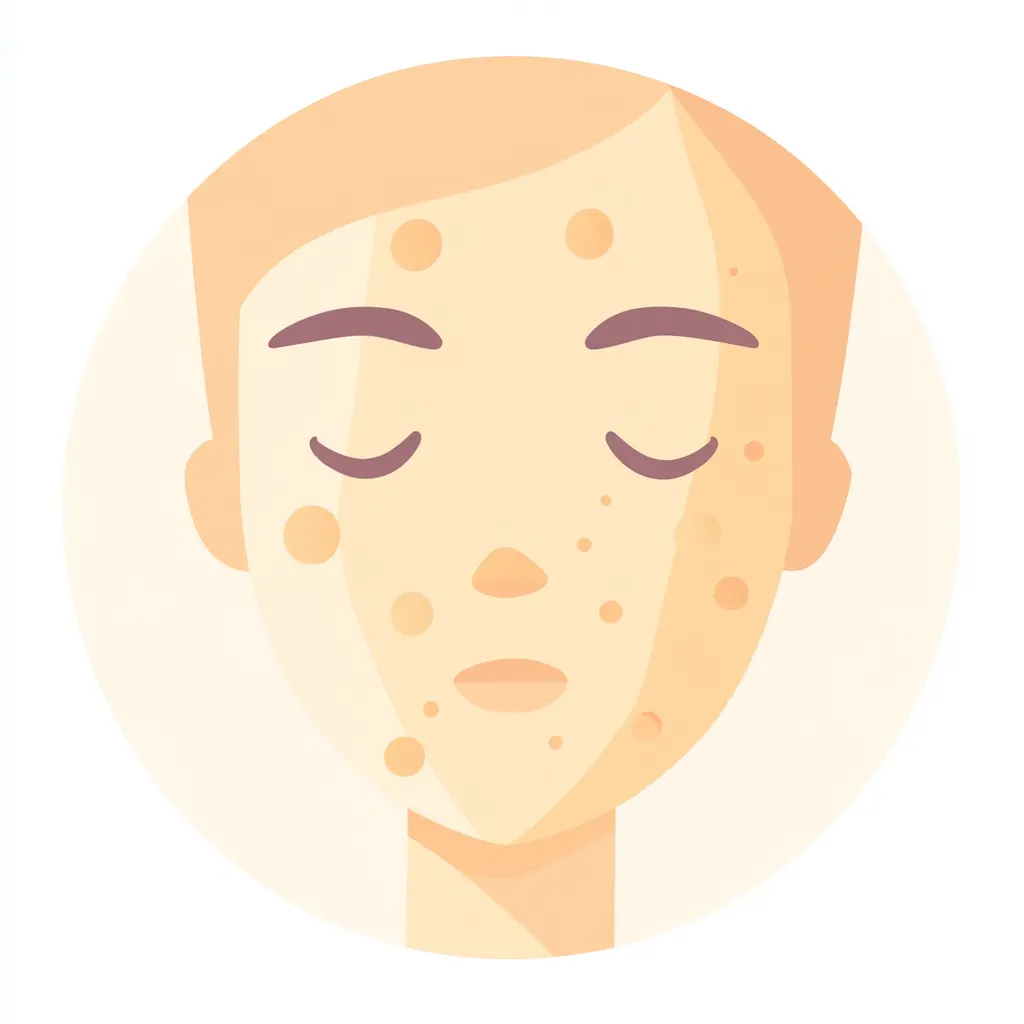 Illustration d'un visage avec des impuretés et un teint inégal symbolisant l'effet purifiant et uniformisant de la crème visage LR MicroSilver Plus disponible sur Sainaloe.