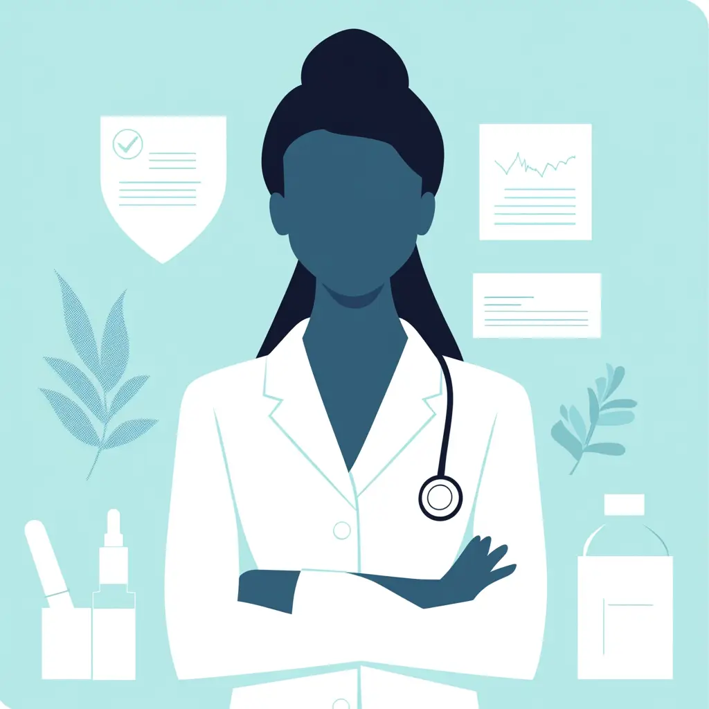 Illustration d'une dermatologue recommandant le Zeitgard Pro, un appareil de soin validé par des experts pour son efficacité prouvée, disponible sur sainaloe.