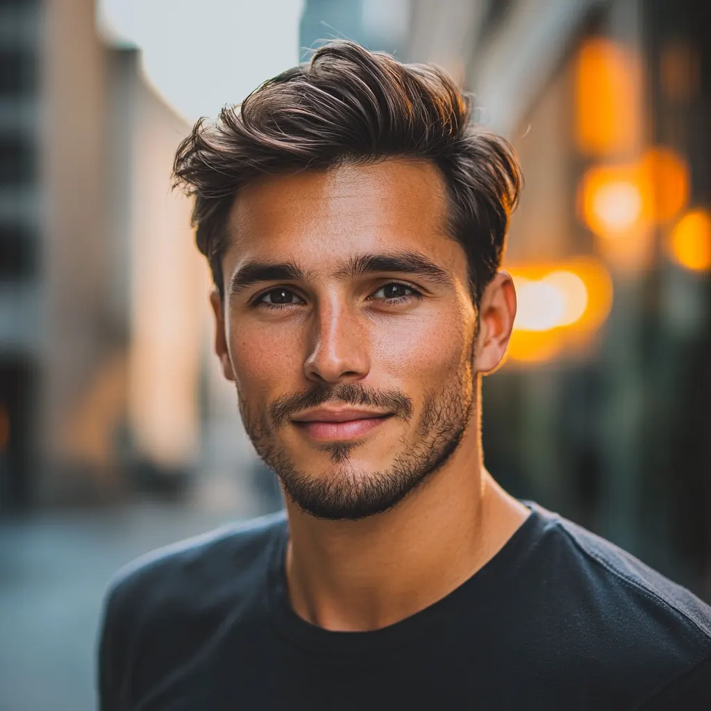 Jeune homme avec une peau lisse et bien entretenue, représentant l'efficacité des soins hydratants pour hommes de sainaloe.com.