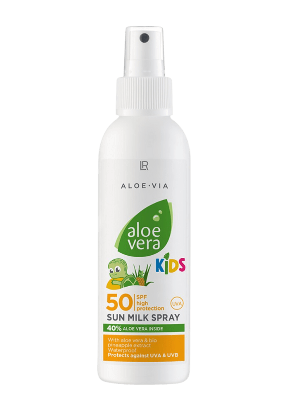 Lait solaire pour les enfants IP 50, protection solaire haute avec 40 % d'aloe vera et extrait d'ananas bio, conçu pour protéger la peau sensible des enfants des rayons UVA/UVB.