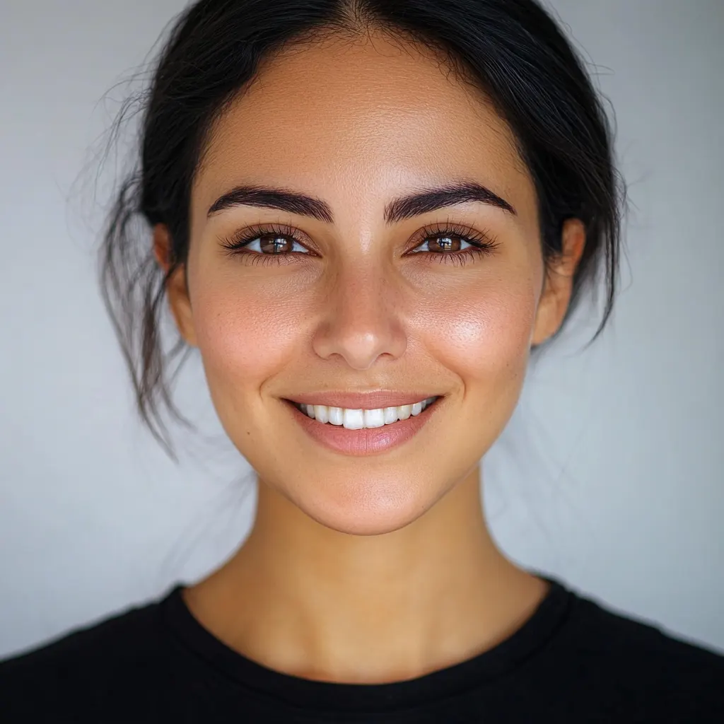 Visage souriant d'une femme montrant un sourire frais, illustrant la fraîcheur longue durée grâce aux soins Aloe Vera de sainaloe.com et LR Health & Beauty