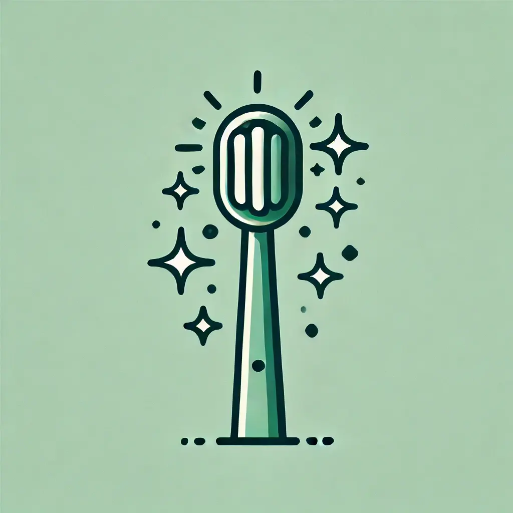 Icône stylisée d'une brosse à dents avec des étoiles, illustrant l'hygiène bucco-dentaire complète et naturelle à base d'Aloe Vera, sainaloe.com et LR Health & Beauty