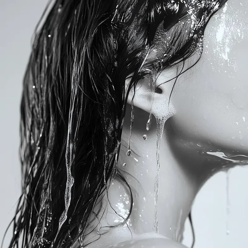 Cheveux mouillés sous l'eau, illustrant un soin capillaire naturel nourrissant de sainaloe.com avec LR Health & Beauty.