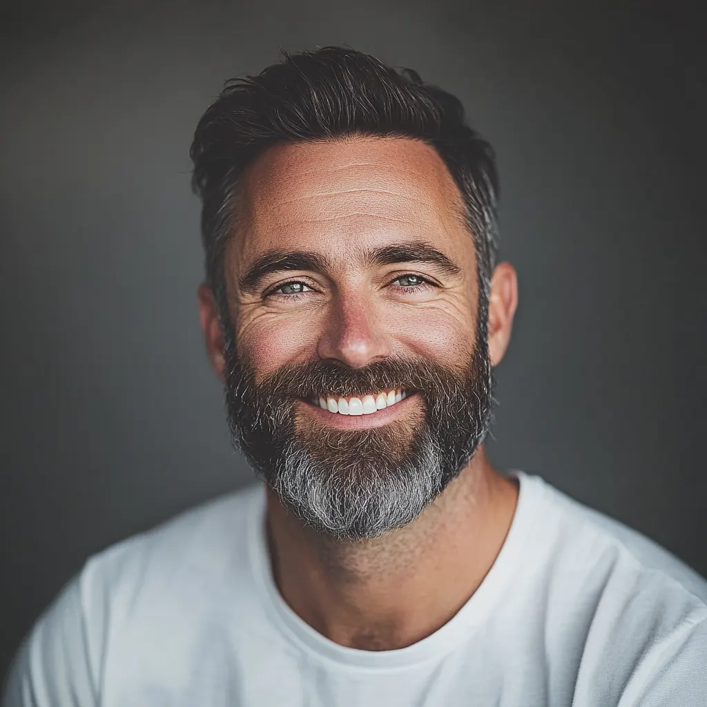 Homme souriant avec des cheveux en pleine santé grâce aux soins régénérants à l'aloe vera, sainaloe.com.