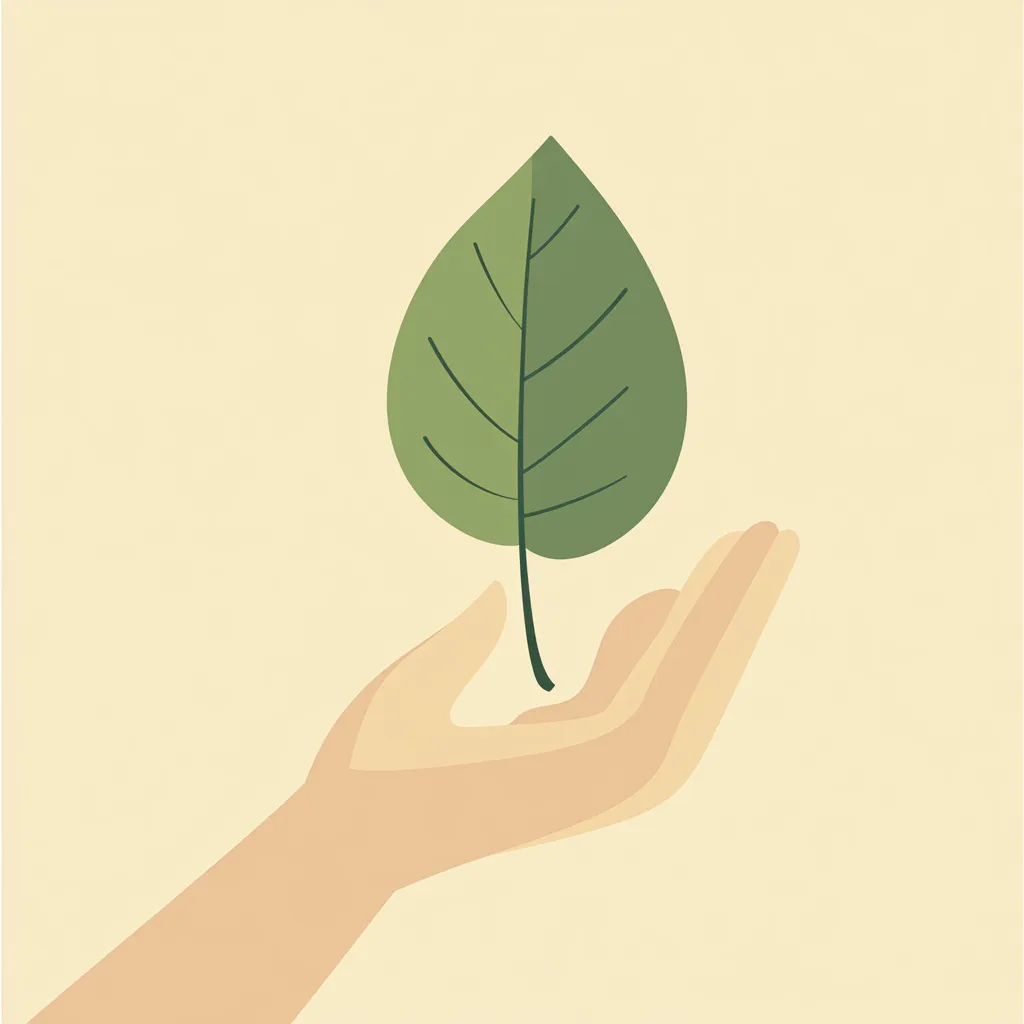 Illustration d’une main tenant une feuille verte, symbolisant les bienfaits naturels et le soutien à l’immunité de sainaloe.com et LR Health & Beauty.