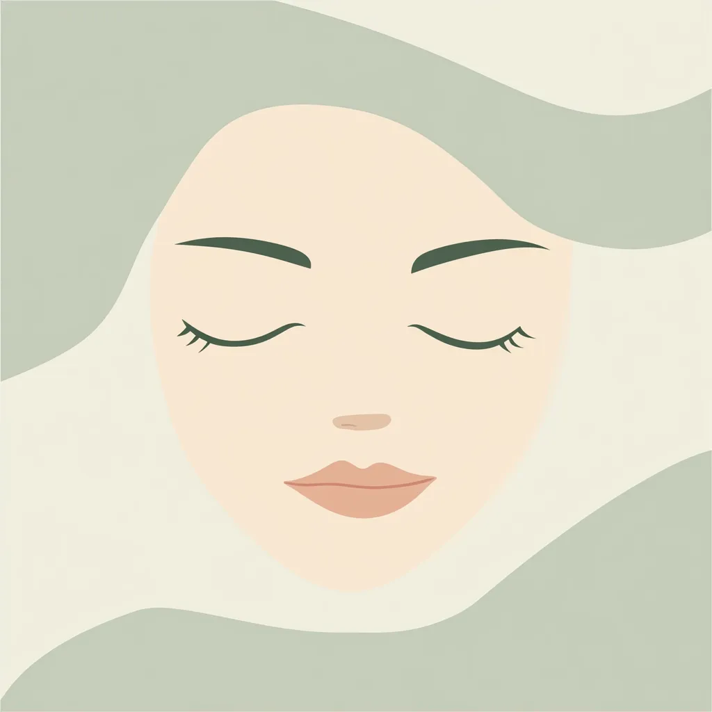 Illustration minimaliste d’un visage apaisé, symbolisant le calme et la relaxation offerts par les produits sainaloe.com de LR Health & Beauty.