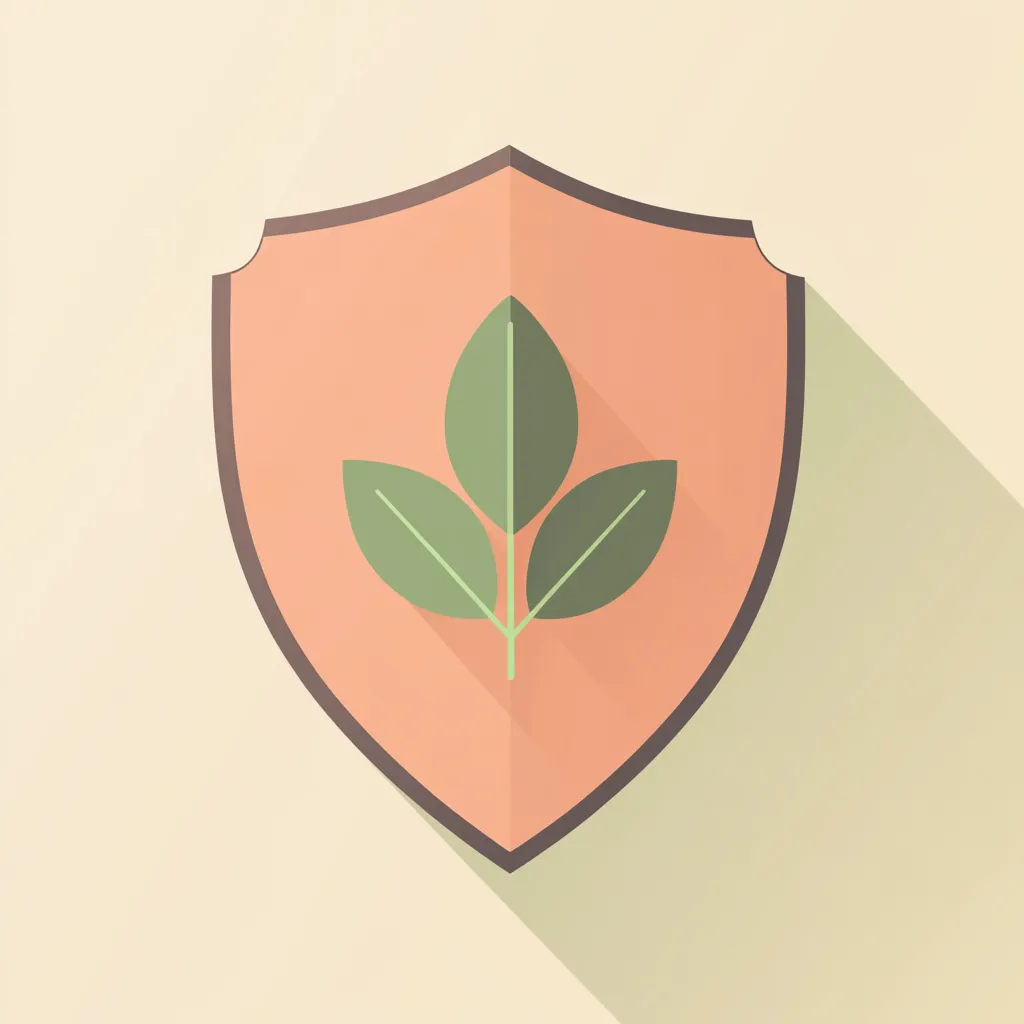 Symbole de protection naturelle avec des feuilles vertes sur un bouclier, illustrant la vitalité et l'immunité offertes par les produits sainaloe.com de LR Health & Beauty.