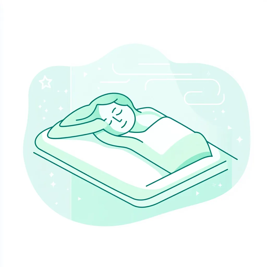 Illustration minimaliste d’une personne endormie dans un lit, représentant un sommeil réparateur soutenu par les produits de LR Health & Beauty, proposés sur sainaloe.com.