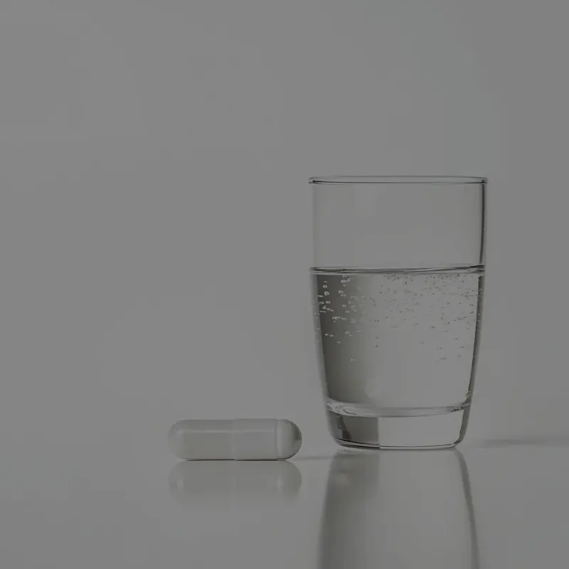 Capsule de probiotiques posée près d’un verre d’eau pétillante, symbole d’hydratation optimisée et de soutien digestif naturel proposé par sainaloe.com et LR Health & Beauty.