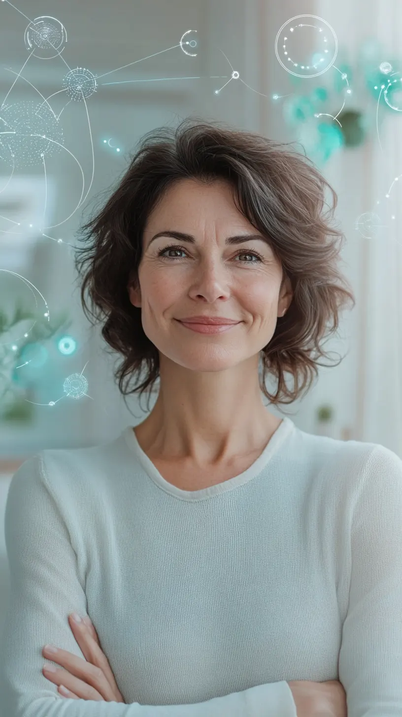 Une femme confiante et rayonnante symbolisant l’efficacité des solutions naturelles de sainaloe.com et LR Health & Beauty pour un système digestif équilibré.
