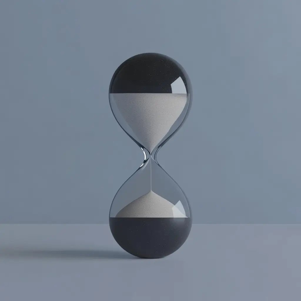 Sablier élégant symbolisant un endormissement rapide et sans effort, avec une esthétique minimaliste et moderne.
