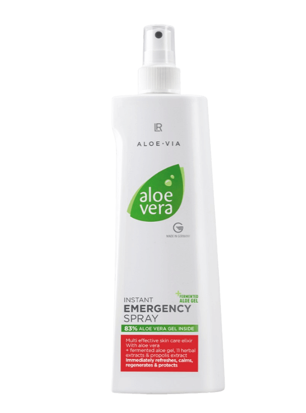 Aloe vera fermenté : Emergency Spray LR, geste SOS apaisant pour peaux irritées.