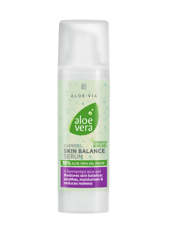 Aloe vera fermenté : sérum LR Skin Balance, peau apaisée et barrière cutanée renforcée.
